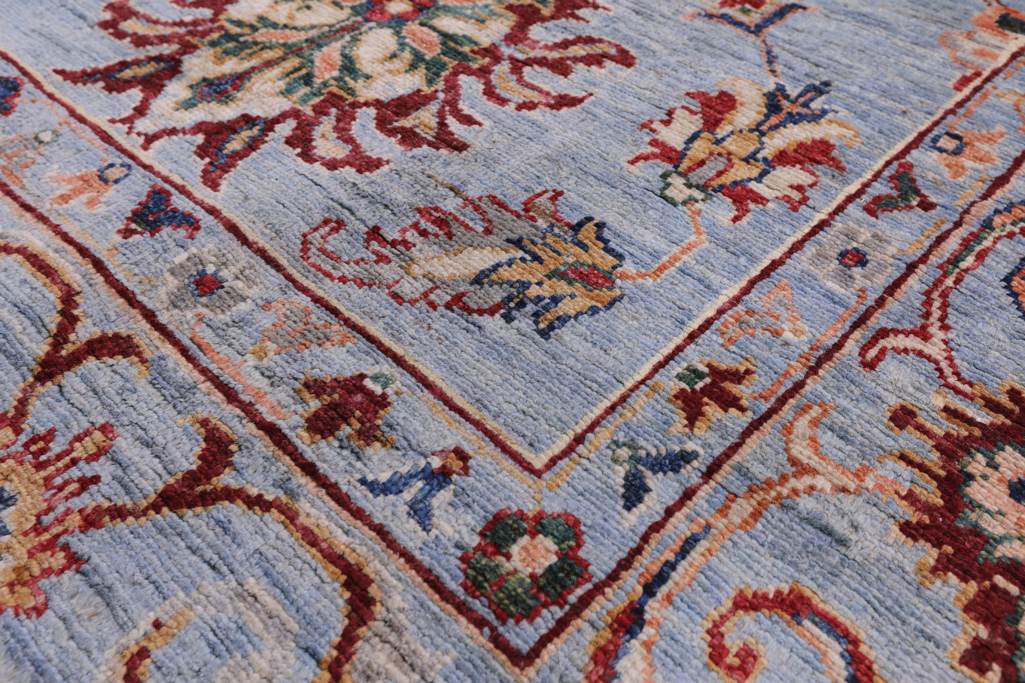Blue Peshawar Hand Knotted Wool Rug - 6' 10" X 10' 0" - Golden Nile