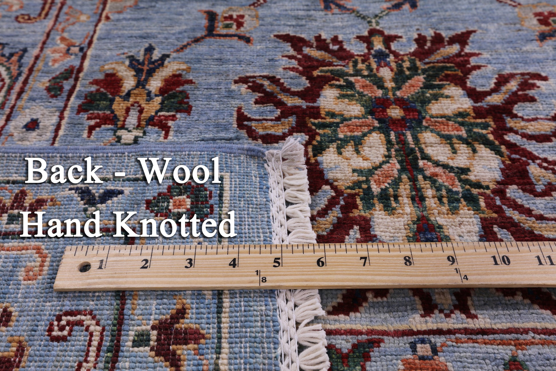 Blue Peshawar Hand Knotted Wool Rug - 6' 10" X 10' 0" - Golden Nile