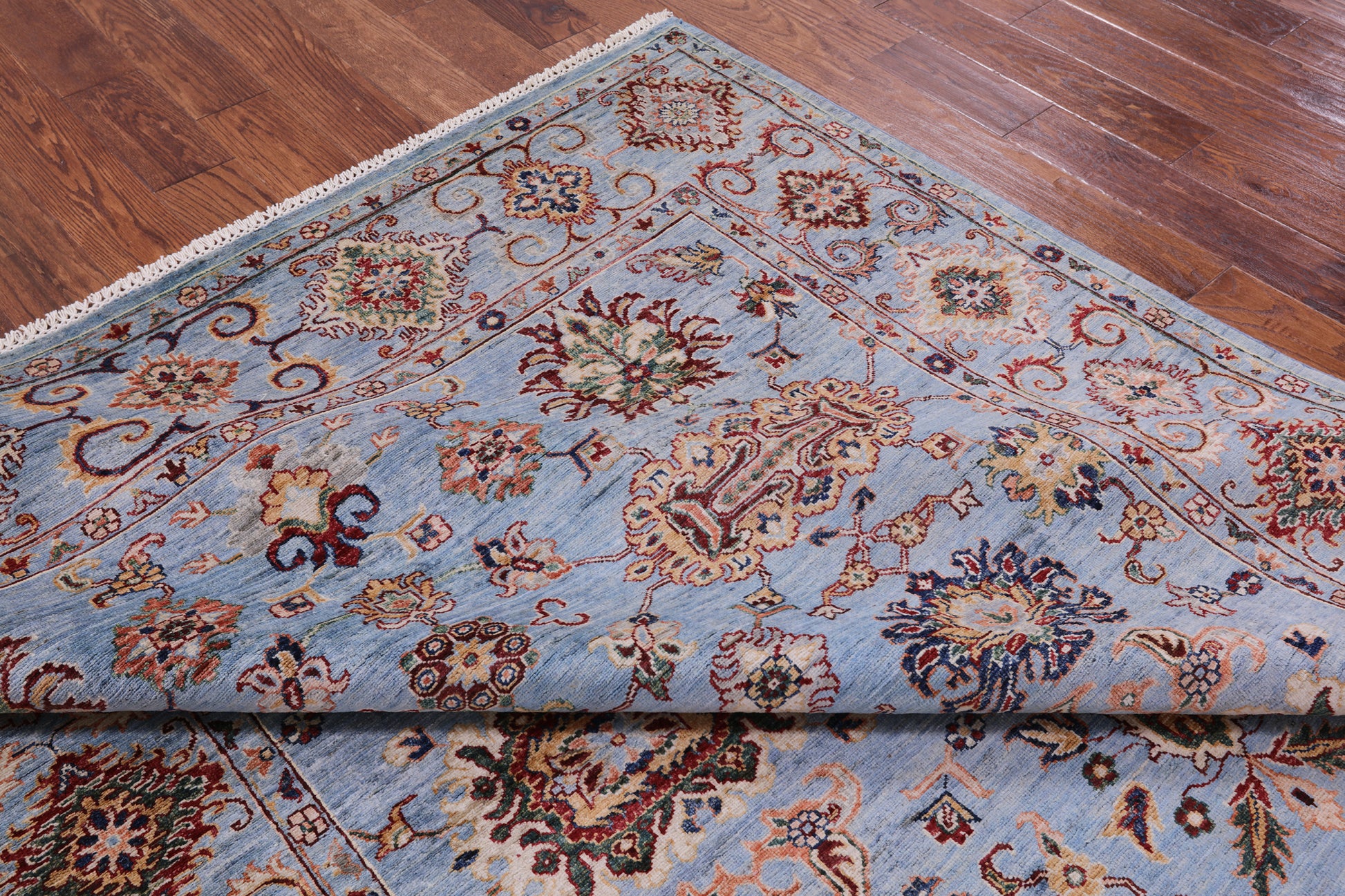 Blue Peshawar Hand Knotted Wool Rug - 6' 10" X 10' 0" - Golden Nile