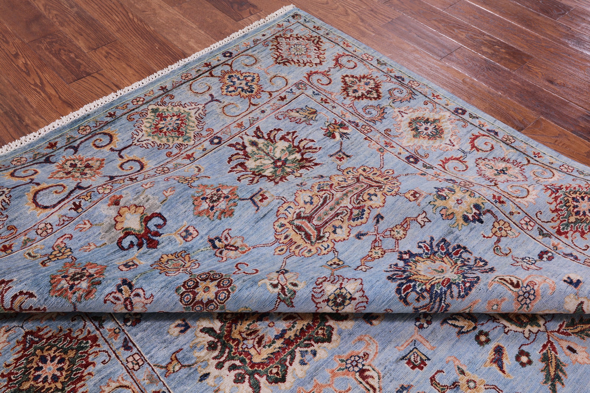 Blue Peshawar Hand Knotted Wool Rug - 6' 10" X 10' 0" - Golden Nile