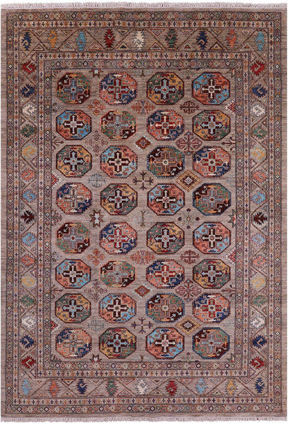 Turkmen Ersari Hand Knotted Wool Rug - 6' 8" X 9' 8" - Golden Nile