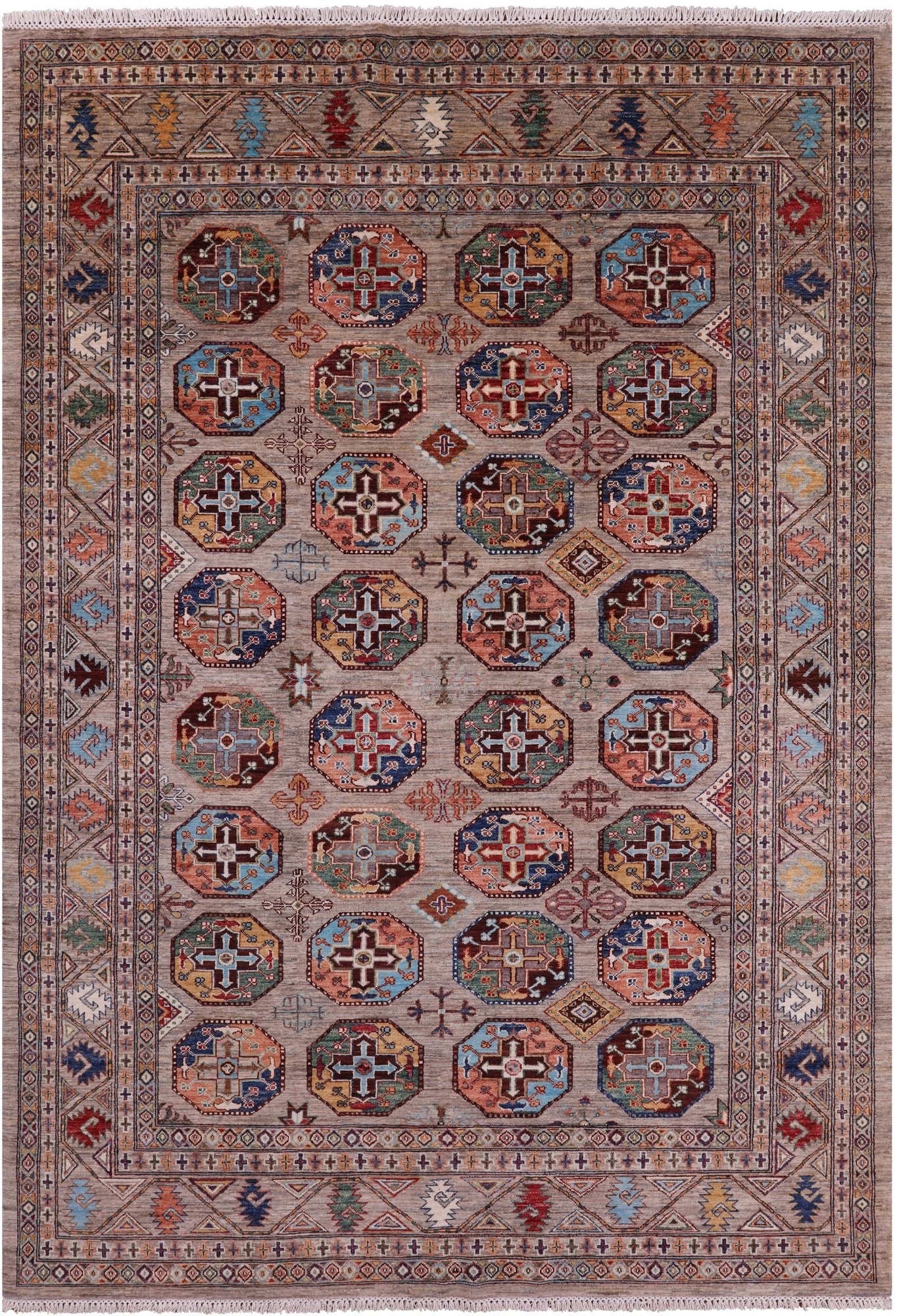 Turkmen Ersari Hand Knotted Wool Rug - 6' 8" X 9' 8" - Golden Nile