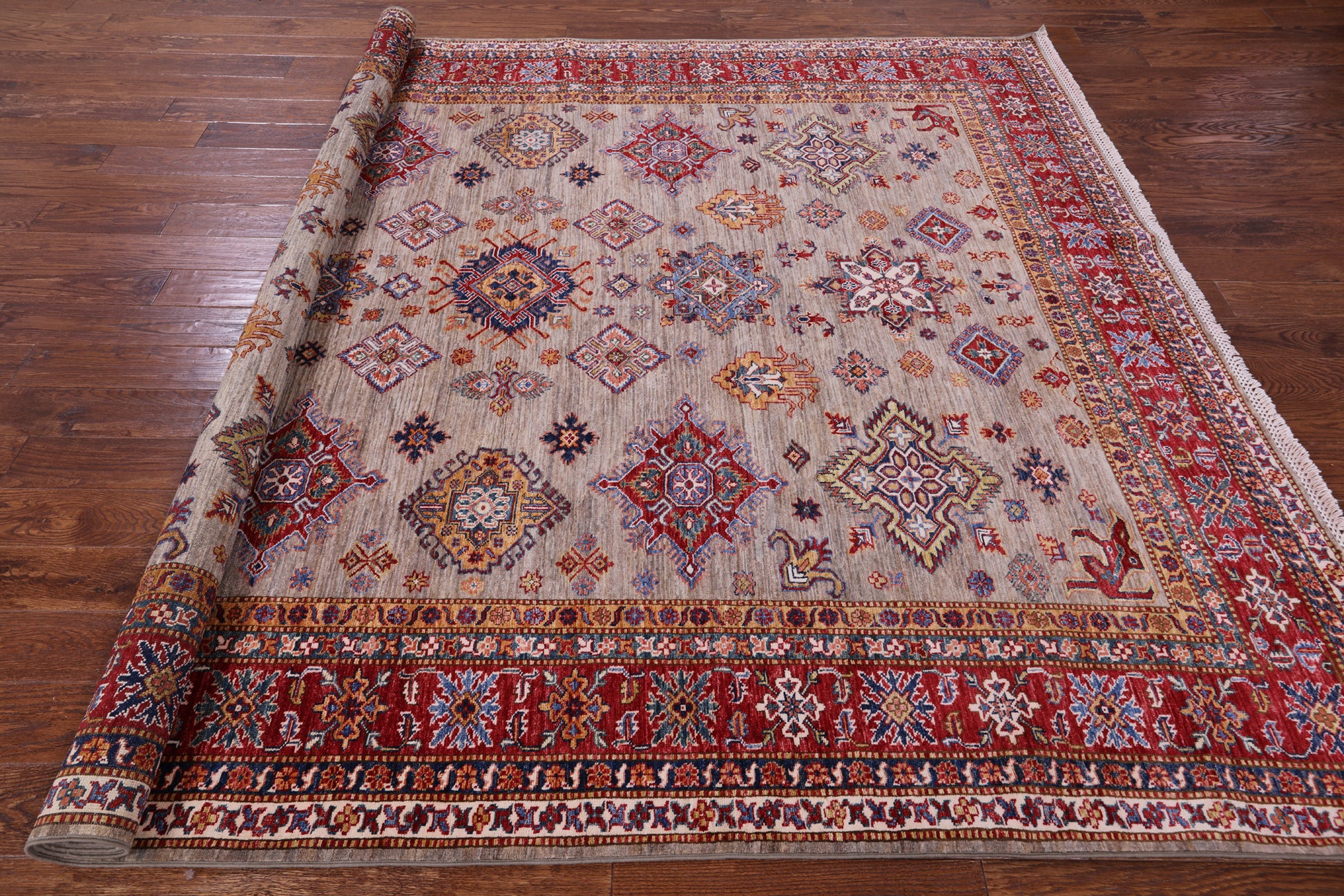 Super Kazak Hand Knotted Wool Rug - 8' 0" X 10' 4" - Golden Nile