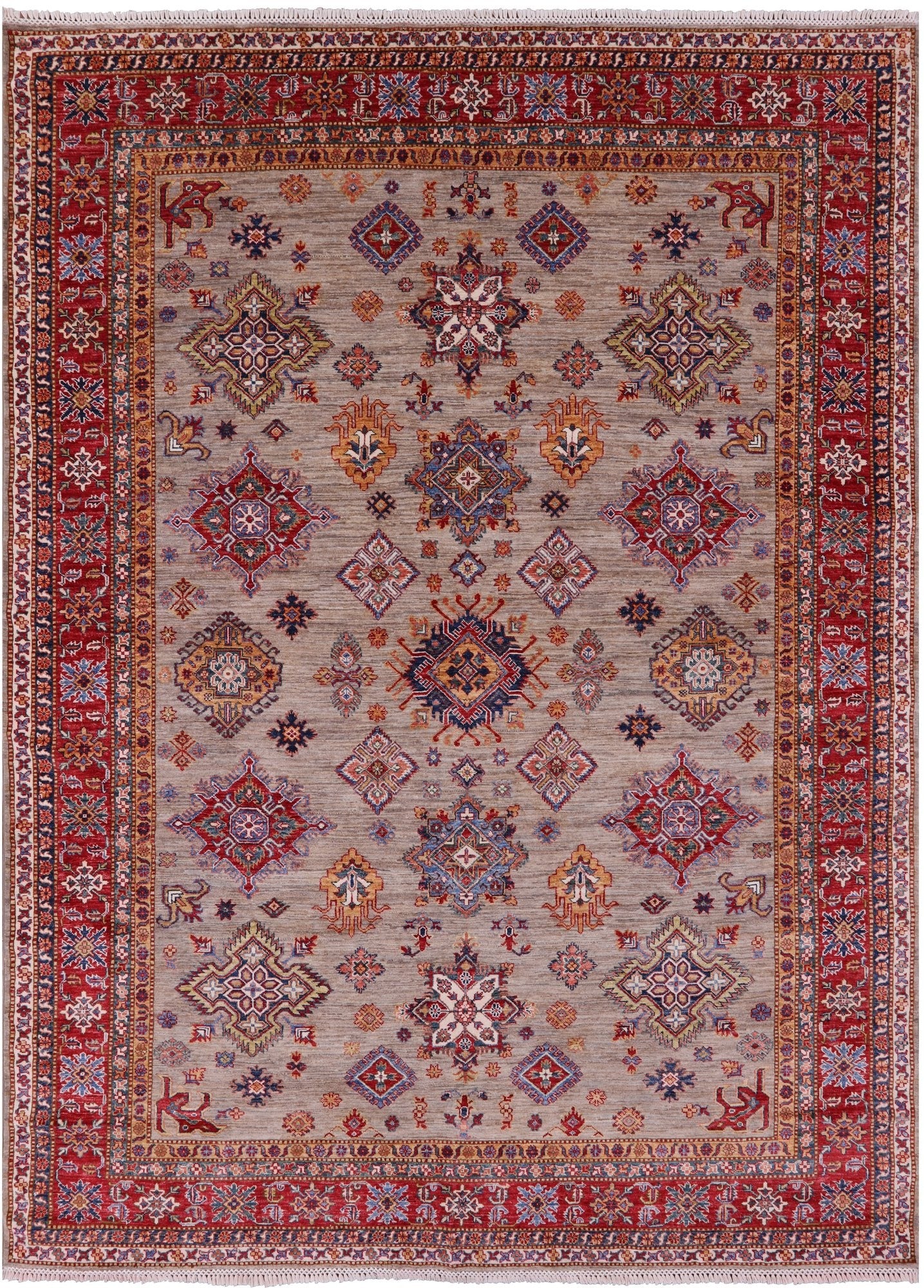Super Kazak Hand Knotted Wool Rug - 8' 0" X 10' 4" - Golden Nile