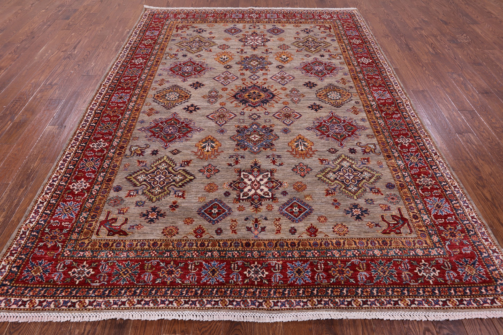 Super Kazak Hand Knotted Wool Rug - 8' 0" X 10' 4" - Golden Nile