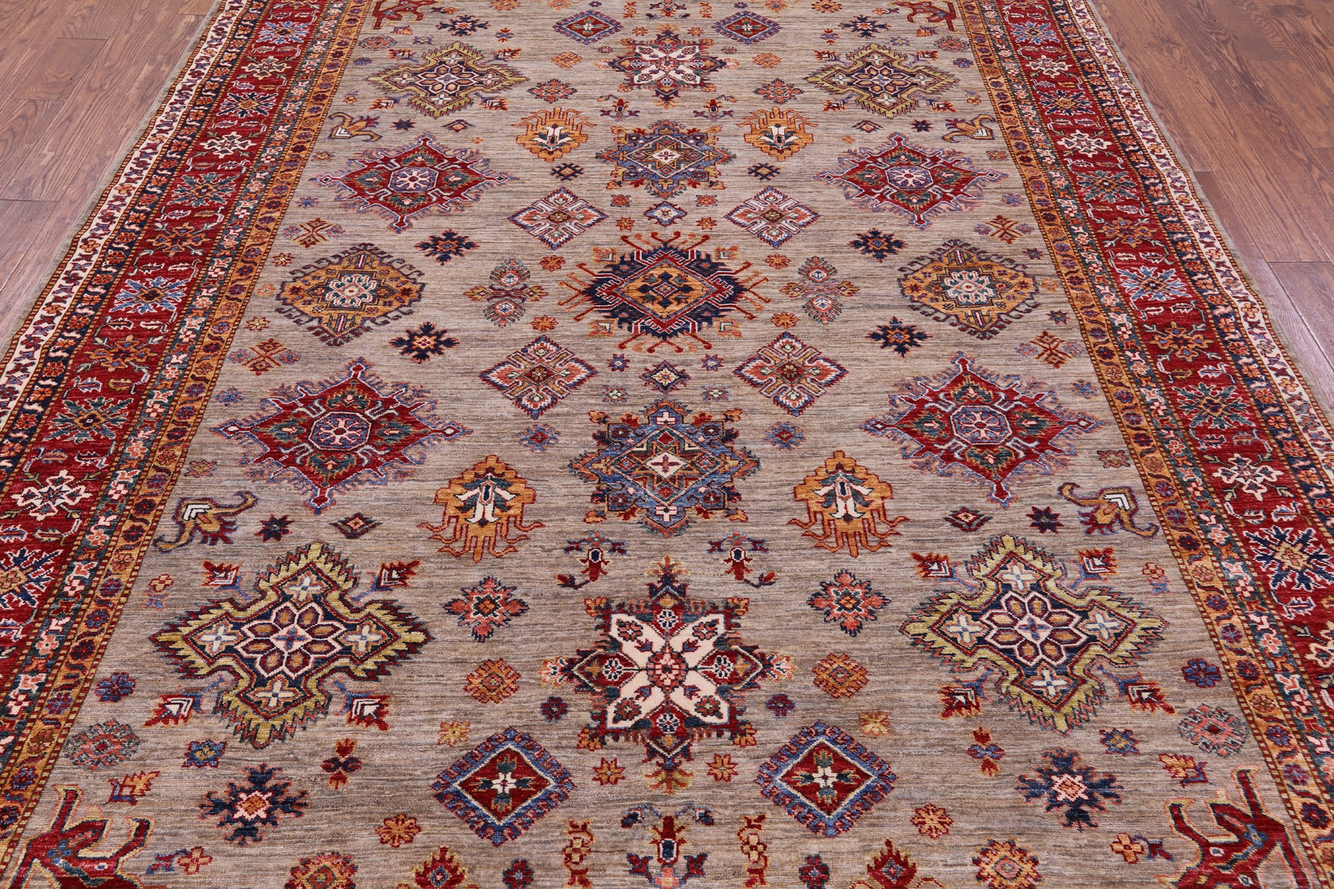 Super Kazak Hand Knotted Wool Rug - 8' 0" X 10' 4" - Golden Nile