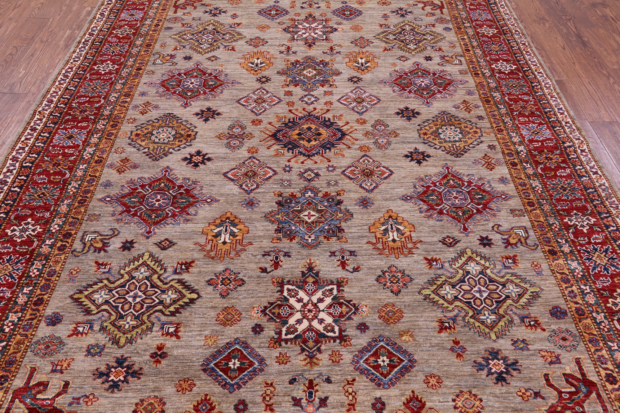 Super Kazak Hand Knotted Wool Rug - 8' 0" X 10' 4" - Golden Nile