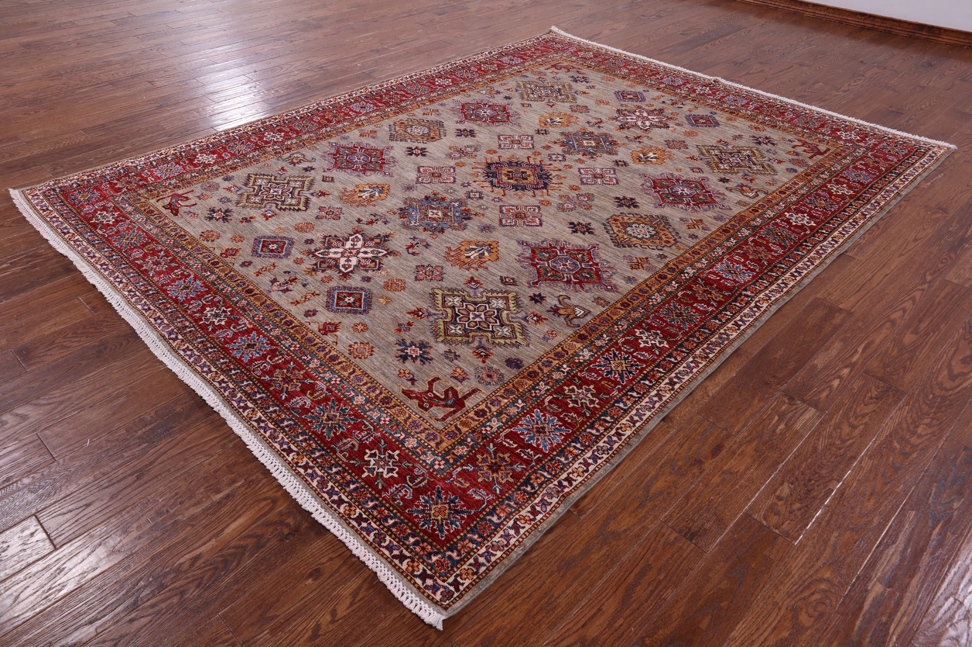 Super Kazak Hand Knotted Wool Rug - 8' 0" X 10' 4" - Golden Nile