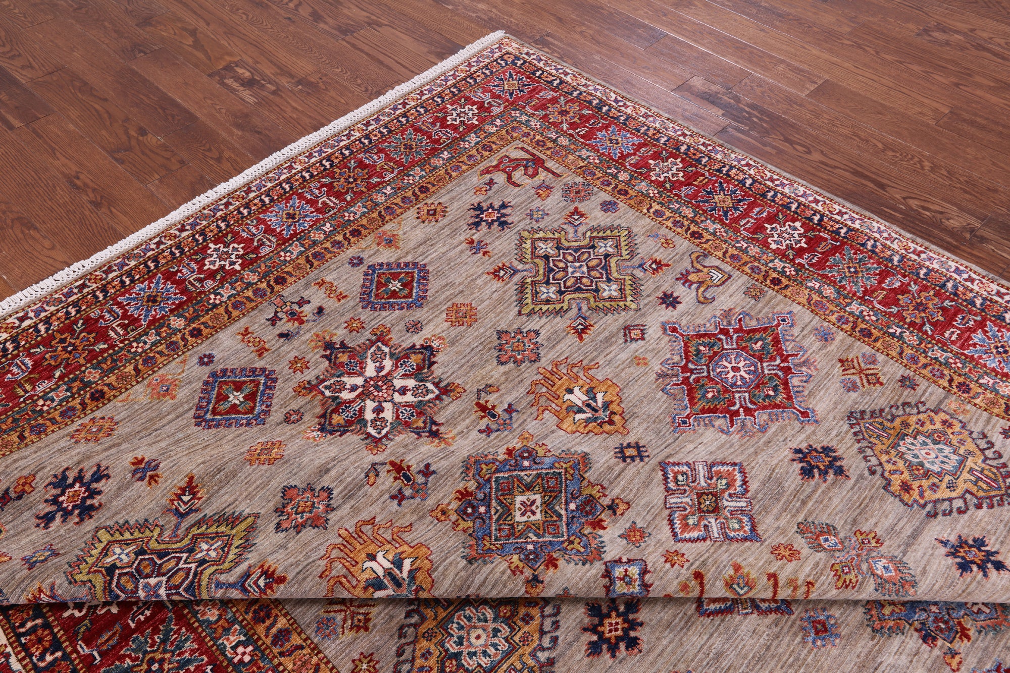 Super Kazak Hand Knotted Wool Rug - 8' 0" X 10' 4" - Golden Nile