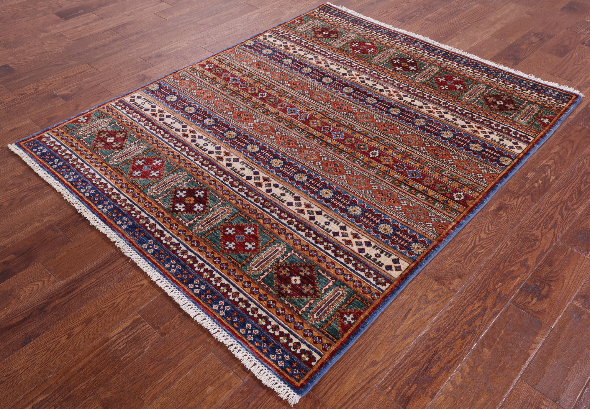 Khorjin Persian Gabbeh Hand Knotted Wool Rug - 5' 0" X 6' 3" - Golden Nile