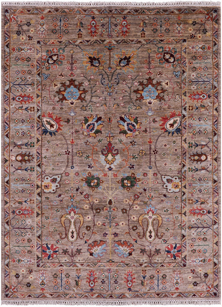 Peshawar Hand Knotted Wool Rug - 5' 0" X 6' 8" - Golden Nile