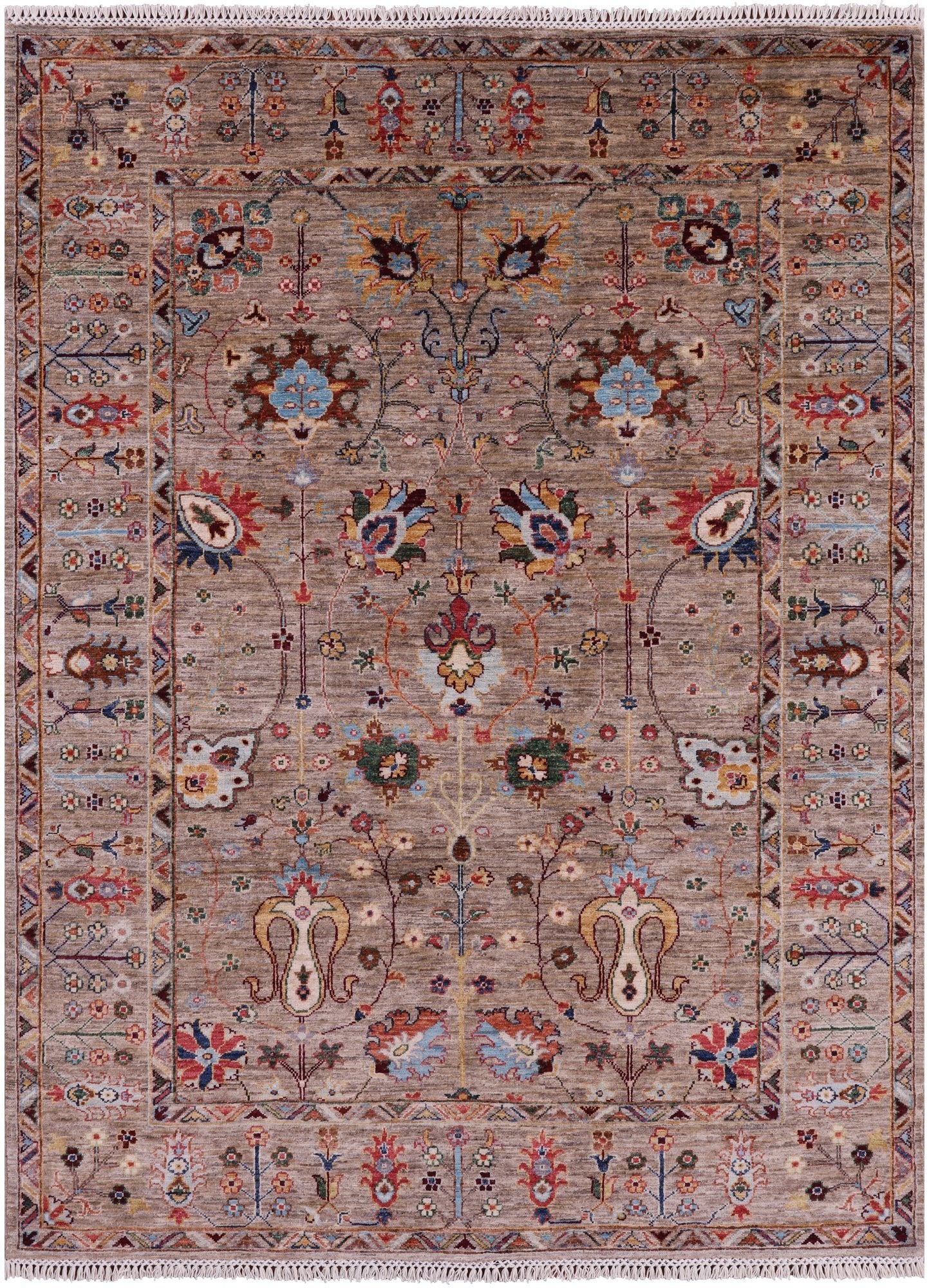 Peshawar Hand Knotted Wool Rug - 5' 0" X 6' 8" - Golden Nile