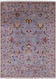 Grey Peshawar Hand Knotted Wool Rug - 5' 0" X 6' 7" - Golden Nile