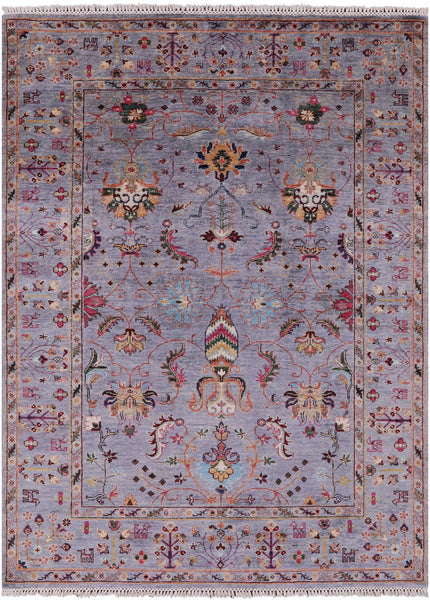Grey Peshawar Hand Knotted Wool Rug - 5' 0" X 6' 7" - Golden Nile