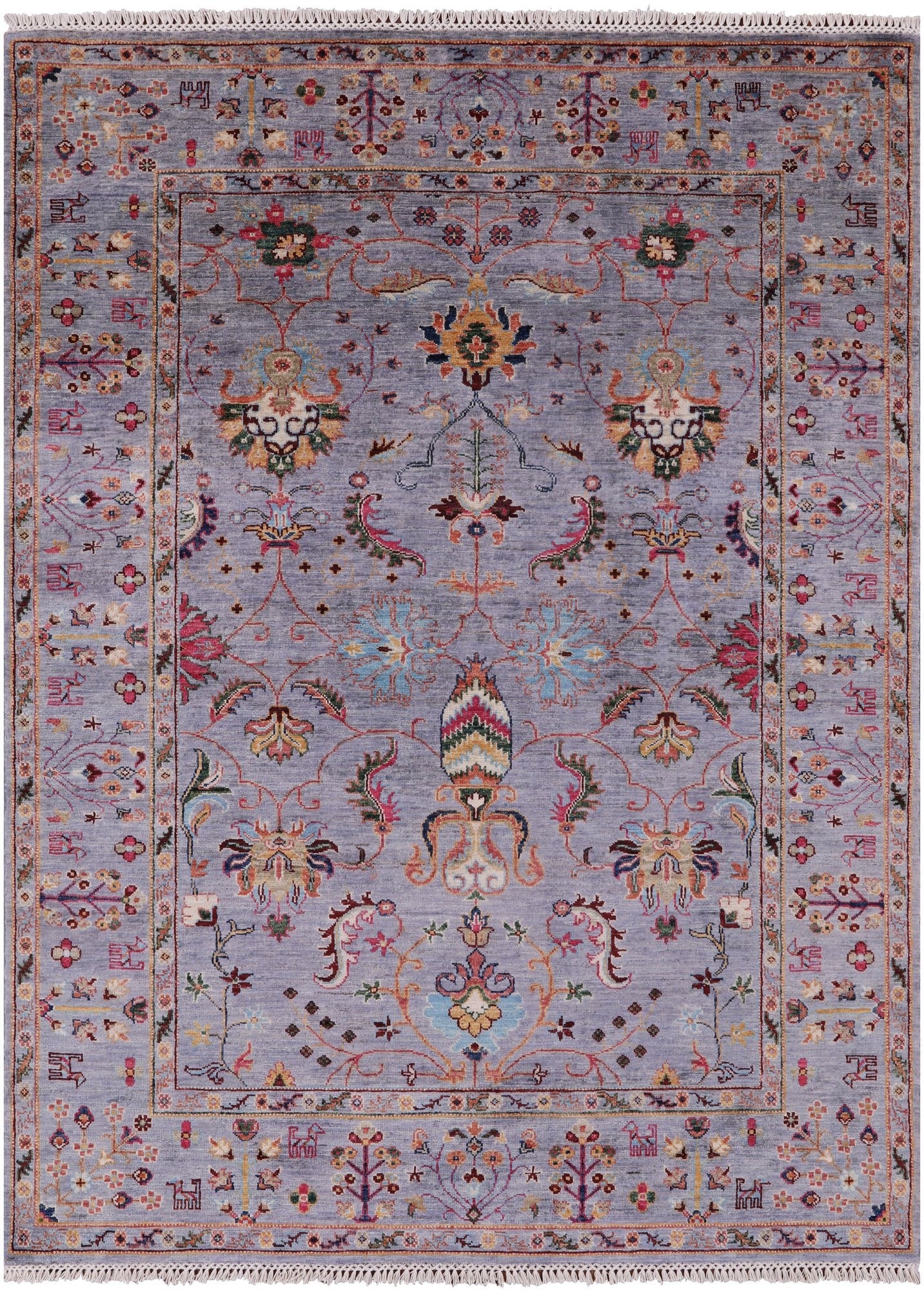 Grey Peshawar Hand Knotted Wool Rug - 5' 0" X 6' 7" - Golden Nile