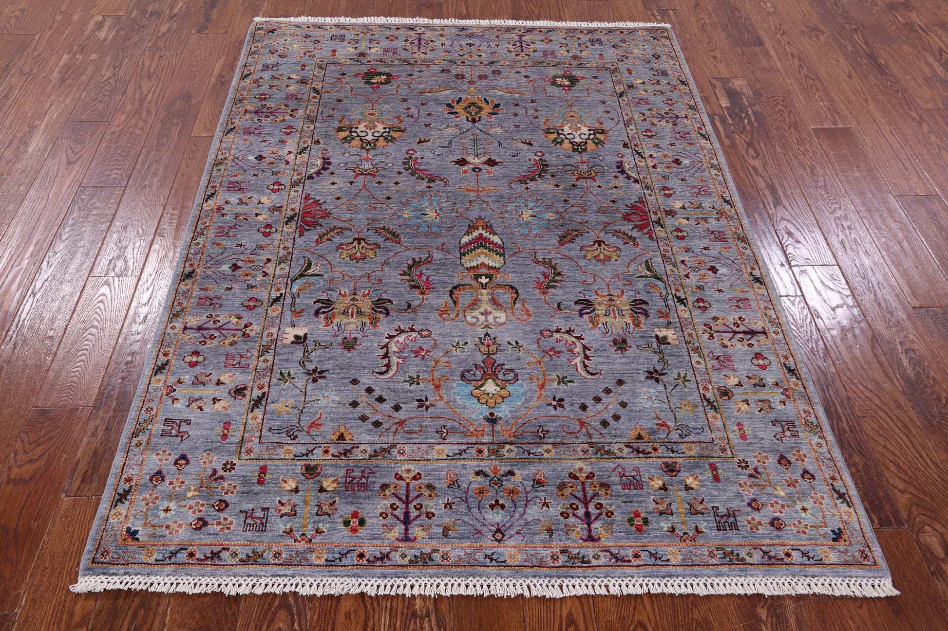 Grey Peshawar Hand Knotted Wool Rug - 5' 0" X 6' 7" - Golden Nile