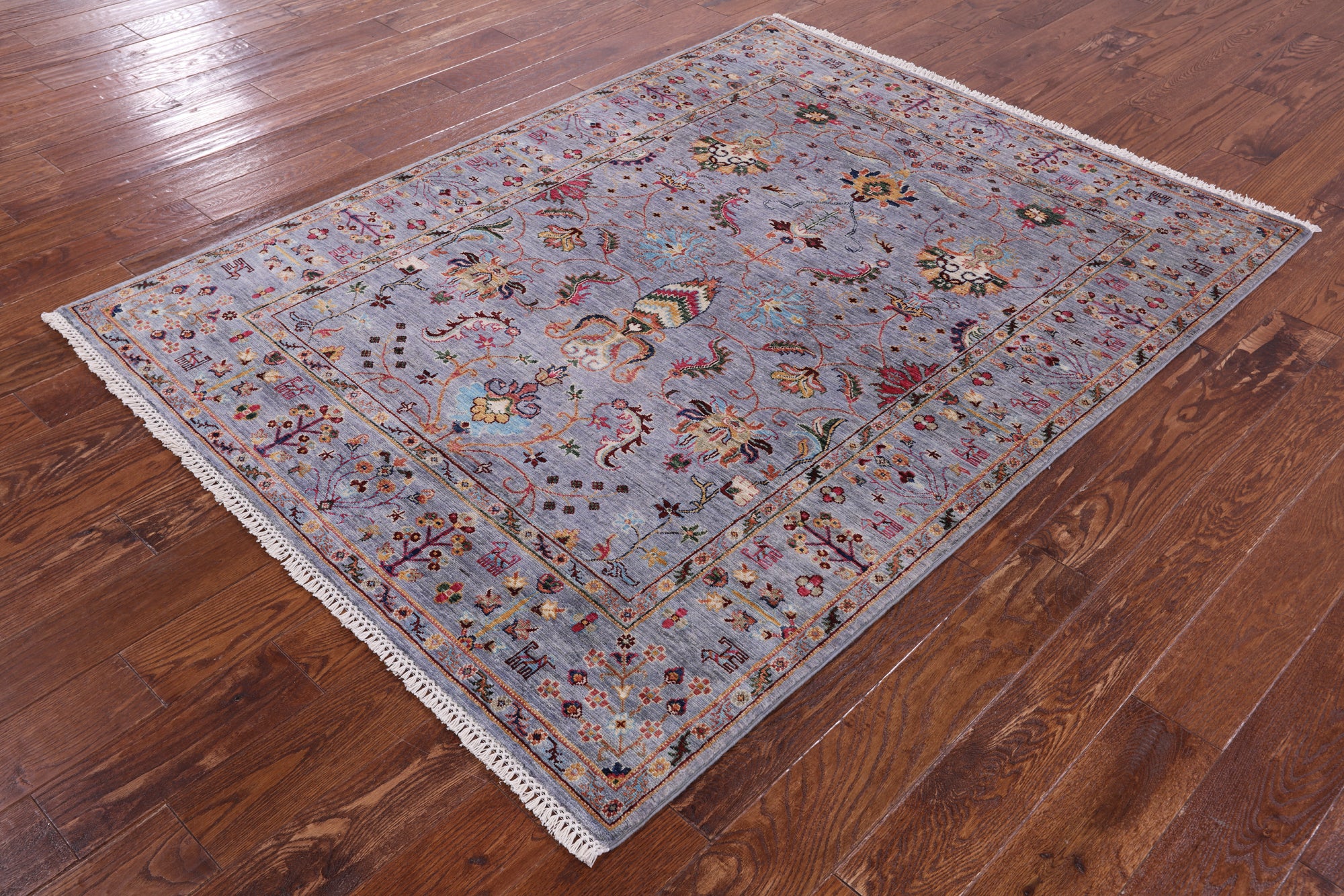 Grey Peshawar Hand Knotted Wool Rug - 5' 0" X 6' 7" - Golden Nile
