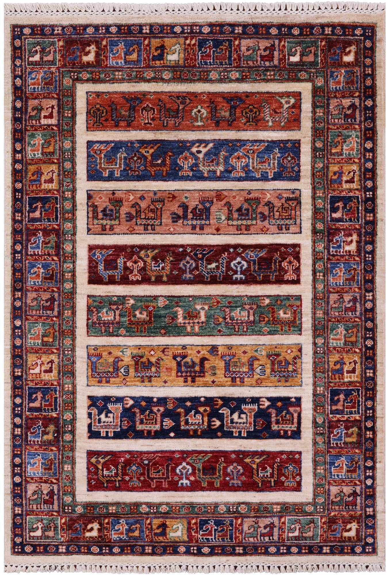 Tribal Persian Gabbeh Handmade Wool Rug - 3' 5" X 5' 1" - Golden Nile
