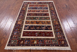 Tribal Persian Gabbeh Handmade Wool Rug - 3' 5" X 5' 1" - Golden Nile