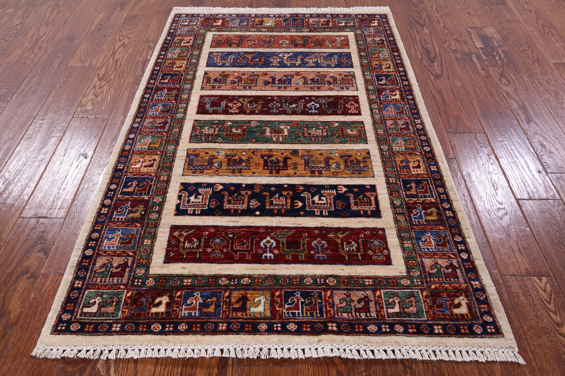 Tribal Persian Gabbeh Handmade Wool Rug - 3' 5" X 5' 1" - Golden Nile