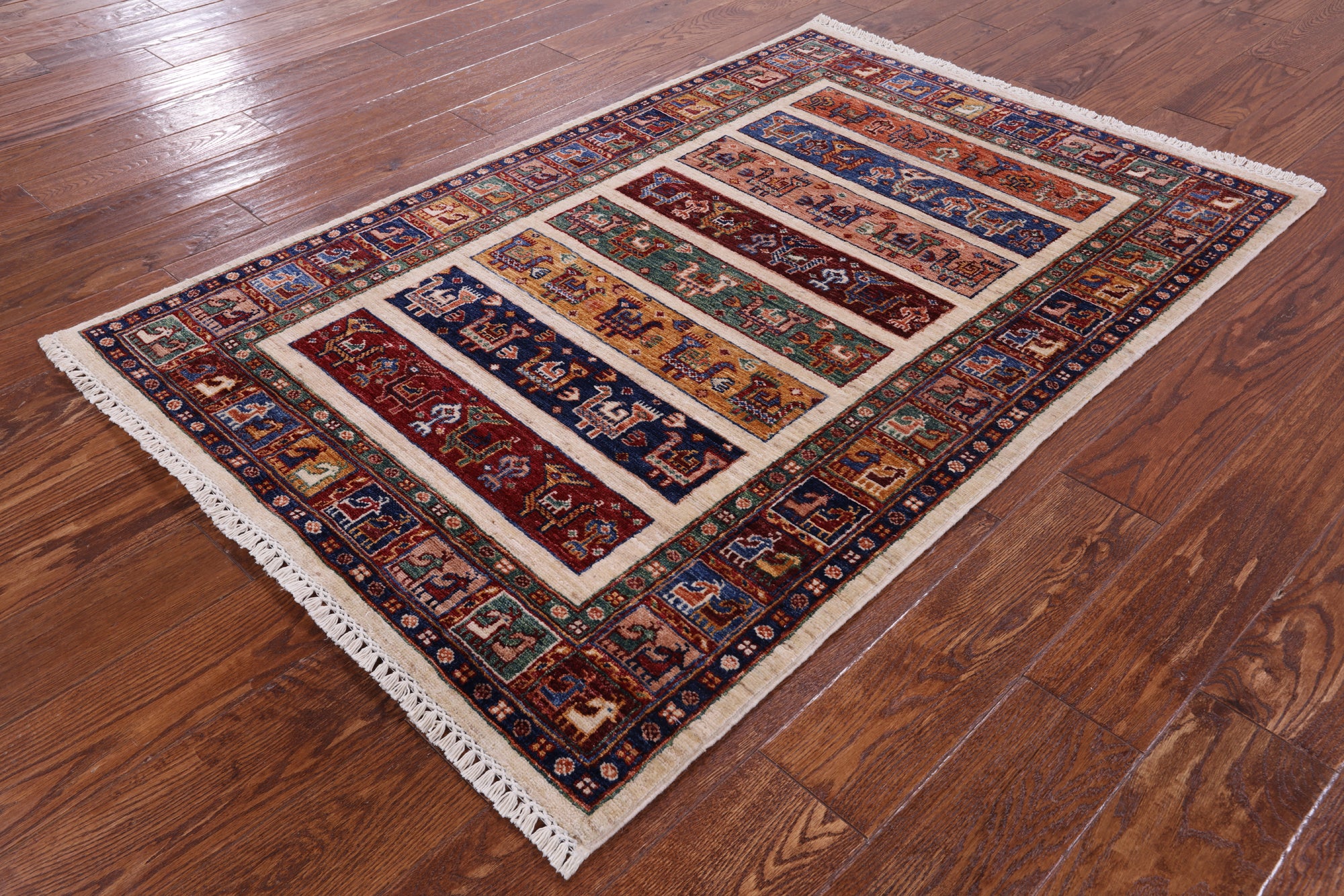 Tribal Persian Gabbeh Handmade Wool Rug - 3' 5" X 5' 1" - Golden Nile