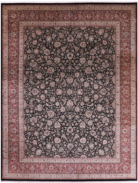 Black Persian Kashan  Hand Knotted Wool Rug - 12' 2" X 16' 0" - Golden Nile