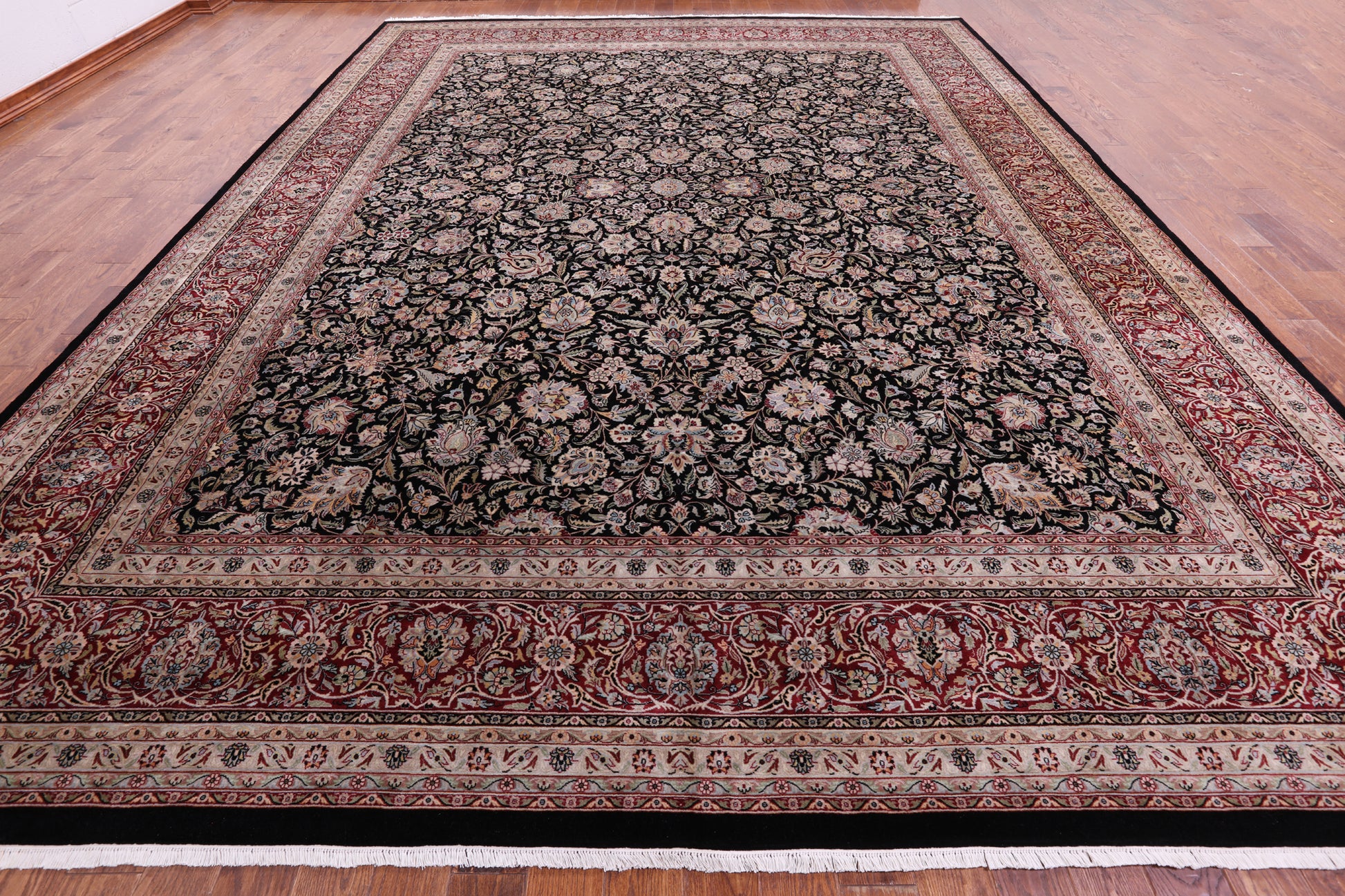 Black Persian Kashan  Hand Knotted Wool Rug - 12' 2" X 16' 0" - Golden Nile