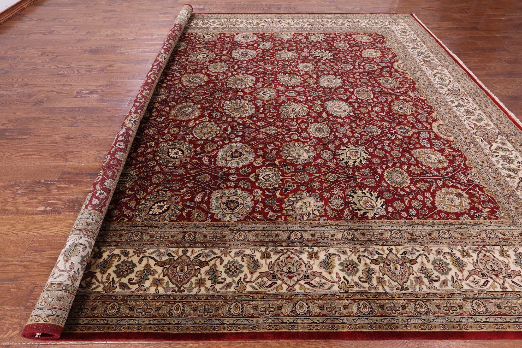 Red Square Persian Tabriz Handmade Wool Rug - 12' 0" X 12' 2" - Golden Nile