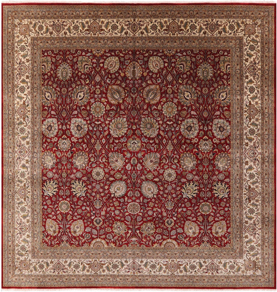 Red Square Persian Tabriz Handmade Wool Rug - 12' 0" X 12' 2" - Golden Nile