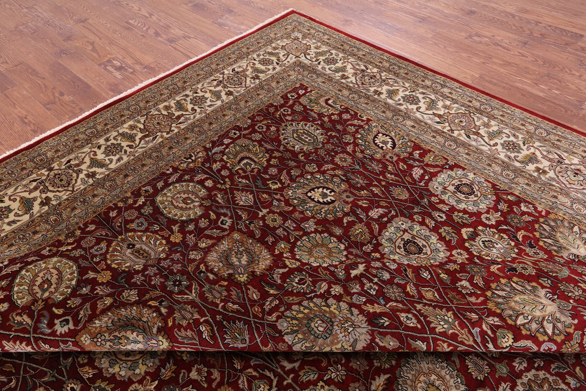 Red Square Persian Tabriz Handmade Wool Rug - 12' 0" X 12' 2" - Golden Nile
