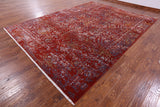 Red Abstract Contemporary Hand Knotted Wool & Silk Rug - 9' 1" X 12' 2" - Golden Nile