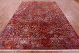 Red Abstract Contemporary Hand Knotted Wool & Silk Rug - 9' 1" X 12' 2" - Golden Nile