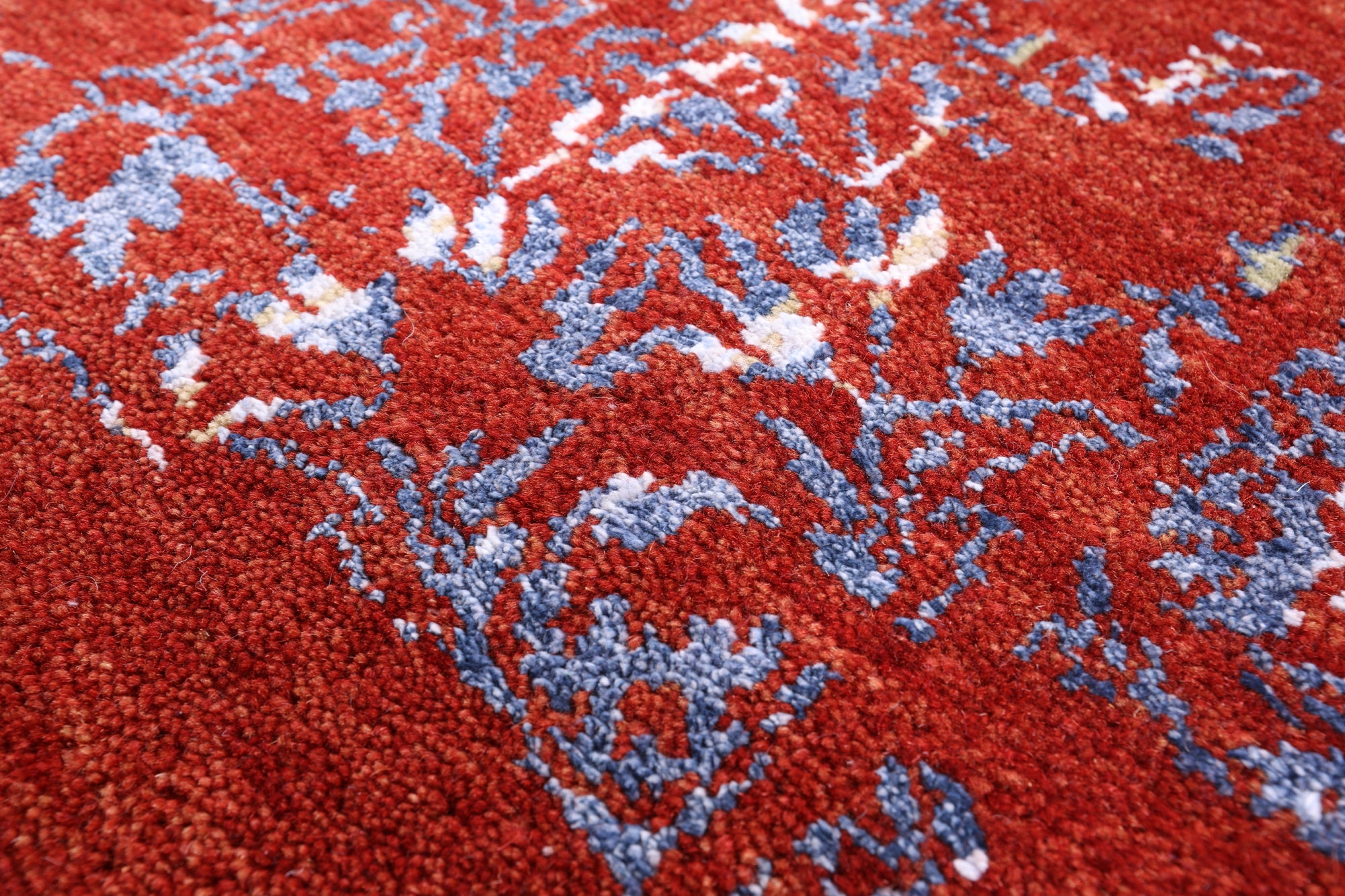 Red Abstract Contemporary Hand Knotted Wool & Silk Rug - 9' 1" X 12' 2" - Golden Nile