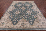 Green Peshawar Hand Knotted Wool Rug - 8' 10" X 11' 5" - Golden Nile