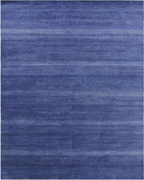 Blue Savannah Grass Hand Knotted Wool & Silk Rug - 8' 0" X 10' 2" - Golden Nile