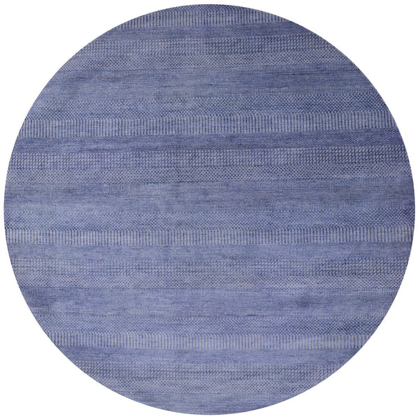 Blue Round Savannah Grass Handmade Wool & Silk Rug - 6' 11" X 6' 11" - Golden Nile