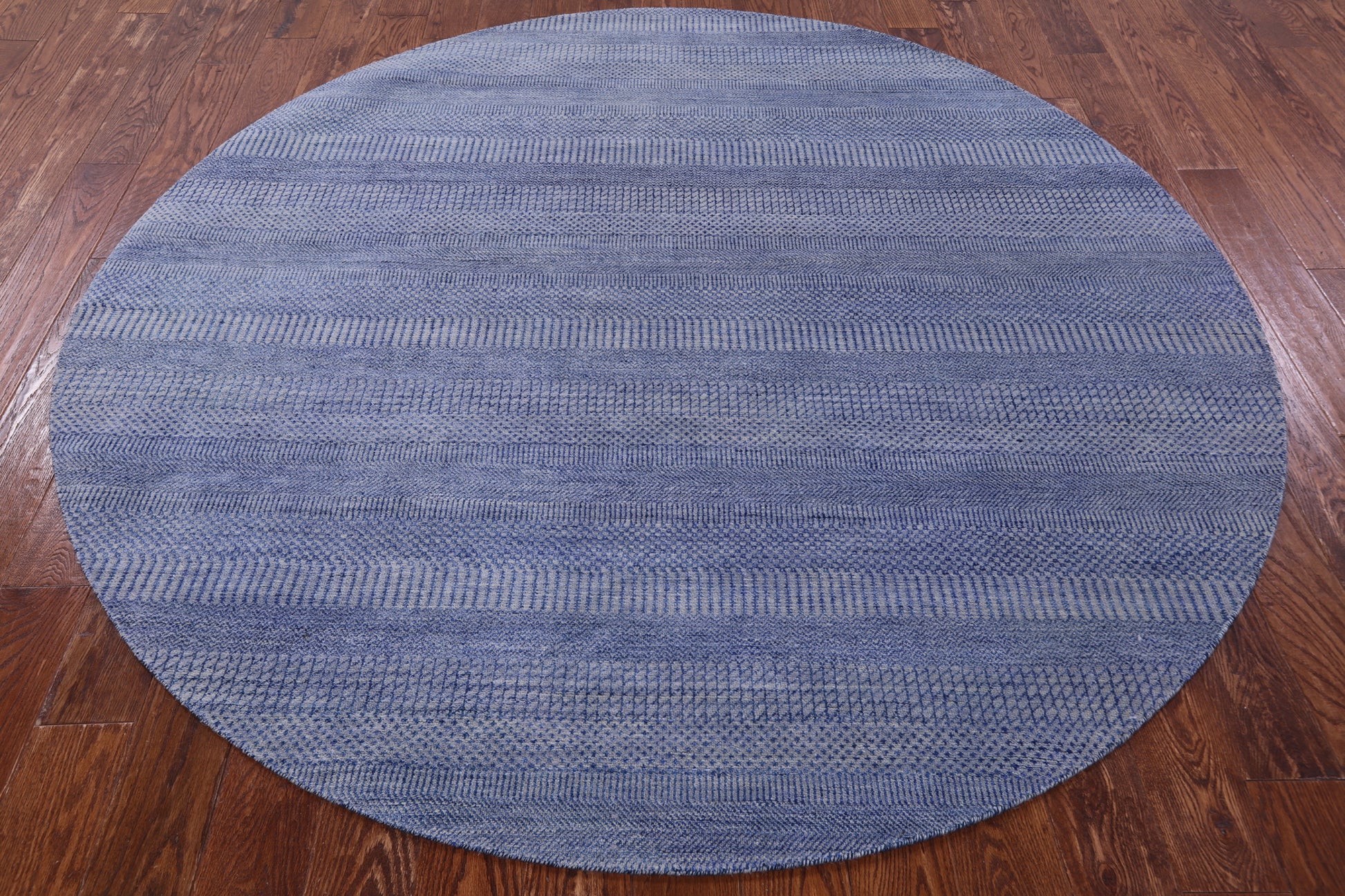 Blue Round Savannah Grass Handmade Wool & Silk Rug - 6' 11" X 6' 11" - Golden Nile