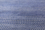 Blue Round Savannah Grass Handmade Wool & Silk Rug - 6' 11" X 6' 11" - Golden Nile