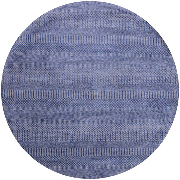 Blue Round Savannah Grass Hand Knotted Wool & Silk Rug - 6' 0" X 6' 0" - Golden Nile