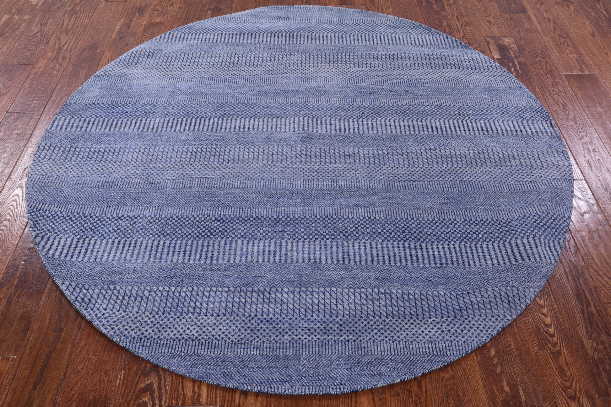 Blue Round Savannah Grass Hand Knotted Wool & Silk Rug - 6' 0" X 6' 0" - Golden Nile