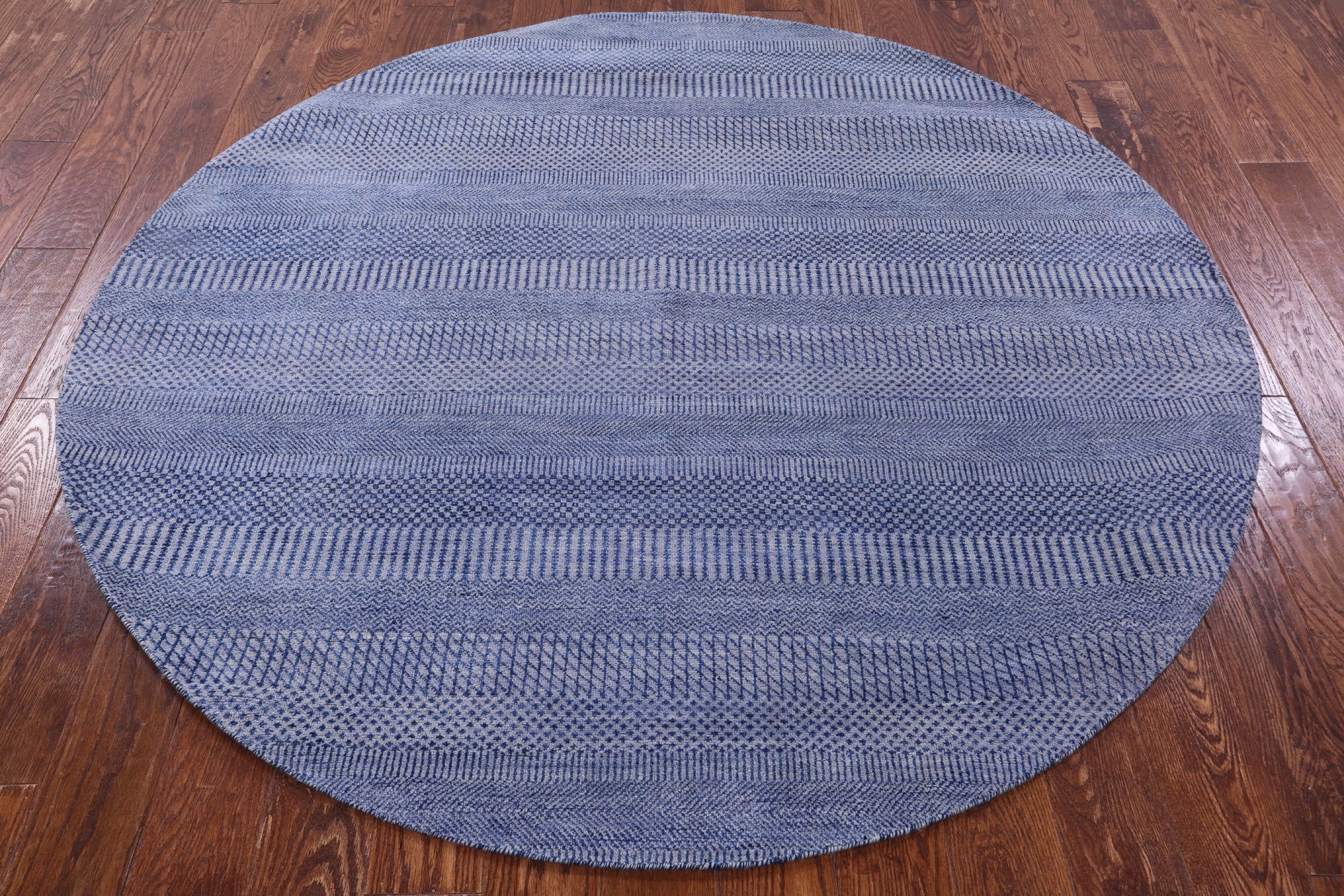 Blue Round Savannah Grass Hand Knotted Wool & Silk Rug - 6' 0" X 6' 0" - Golden Nile