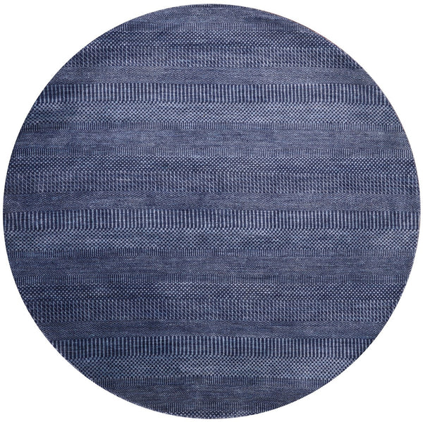 Blue Round Savannah Grass Hand Knotted Wool & Silk Rug - 6' 0" X 6' 1" - Golden Nile