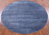Blue Round Savannah Grass Hand Knotted Wool & Silk Rug - 6' 0" X 6' 1" - Golden Nile