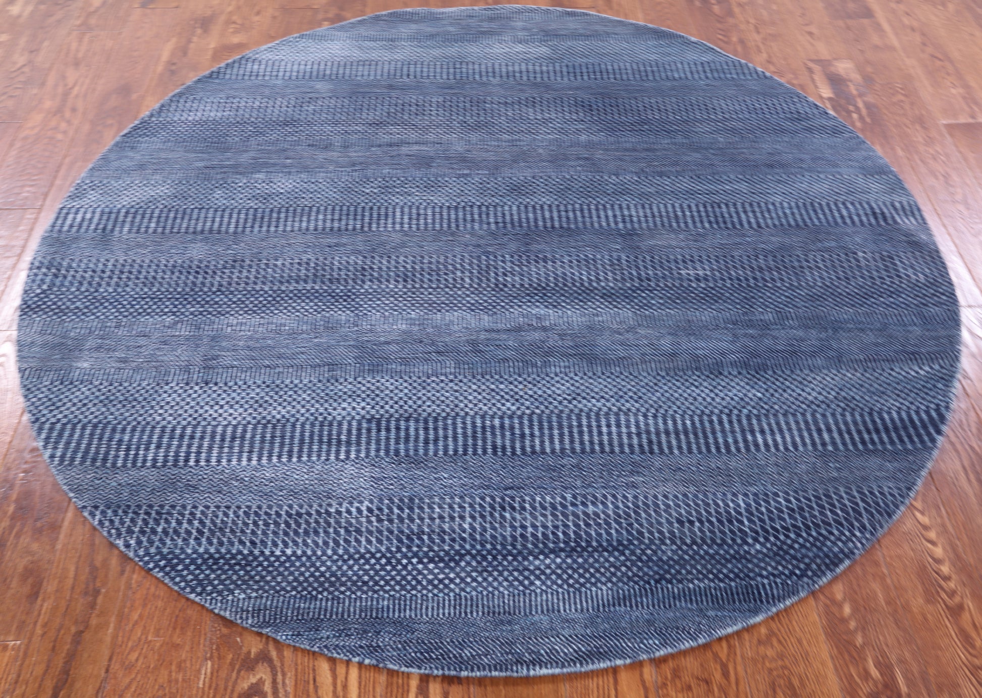 Blue Round Savannah Grass Hand Knotted Wool & Silk Rug - 6' 0" X 6' 1" - Golden Nile