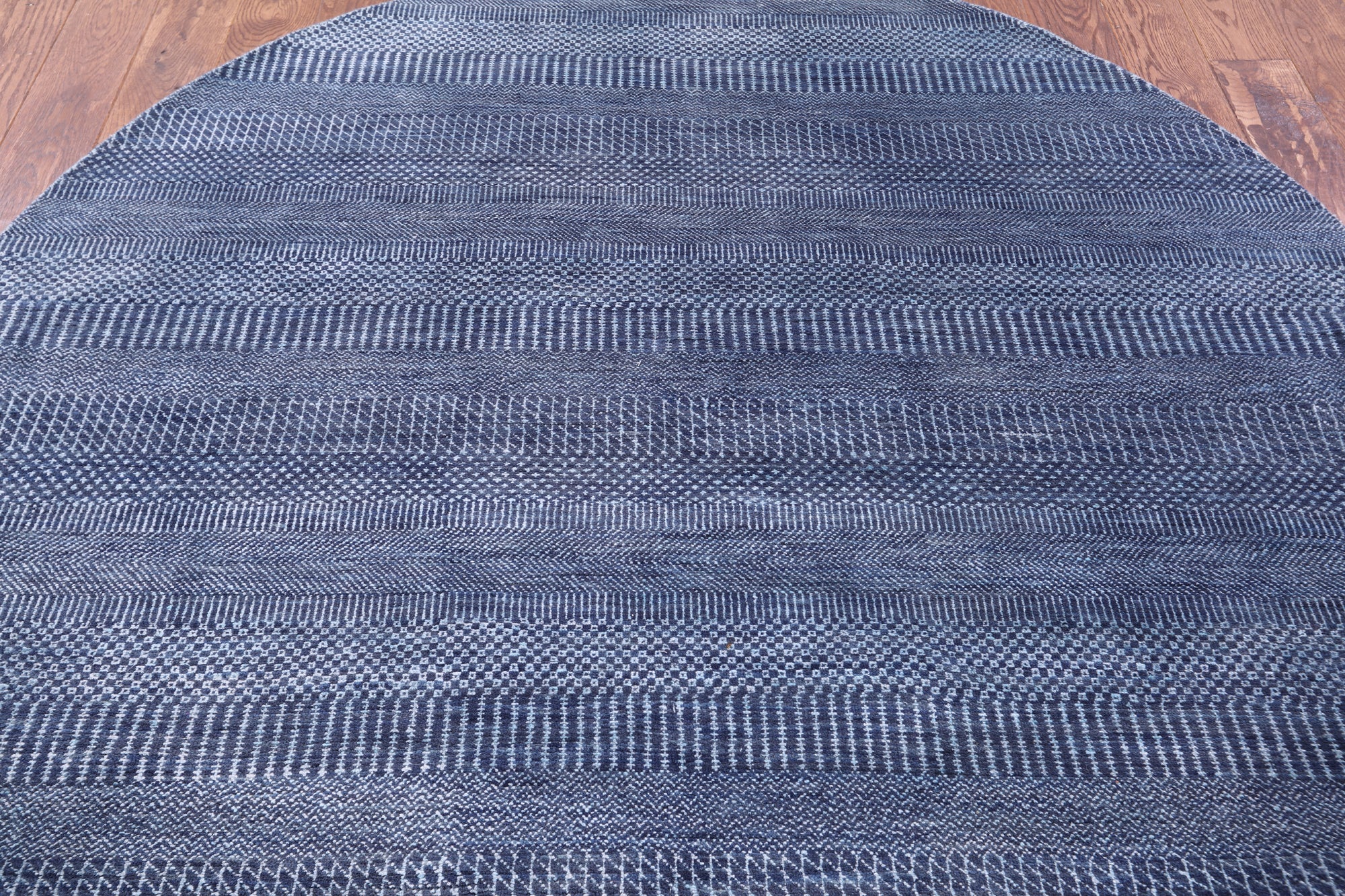 Blue Round Savannah Grass Hand Knotted Wool & Silk Rug - 6' 0" X 6' 1" - Golden Nile