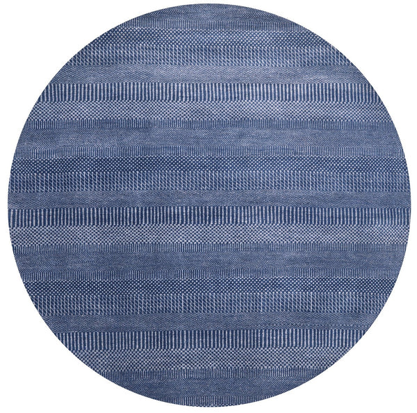 Blue Round Savannah Grass Hand Knotted Wool & Silk Rug - 6' 0" X 6' 0" - Golden Nile