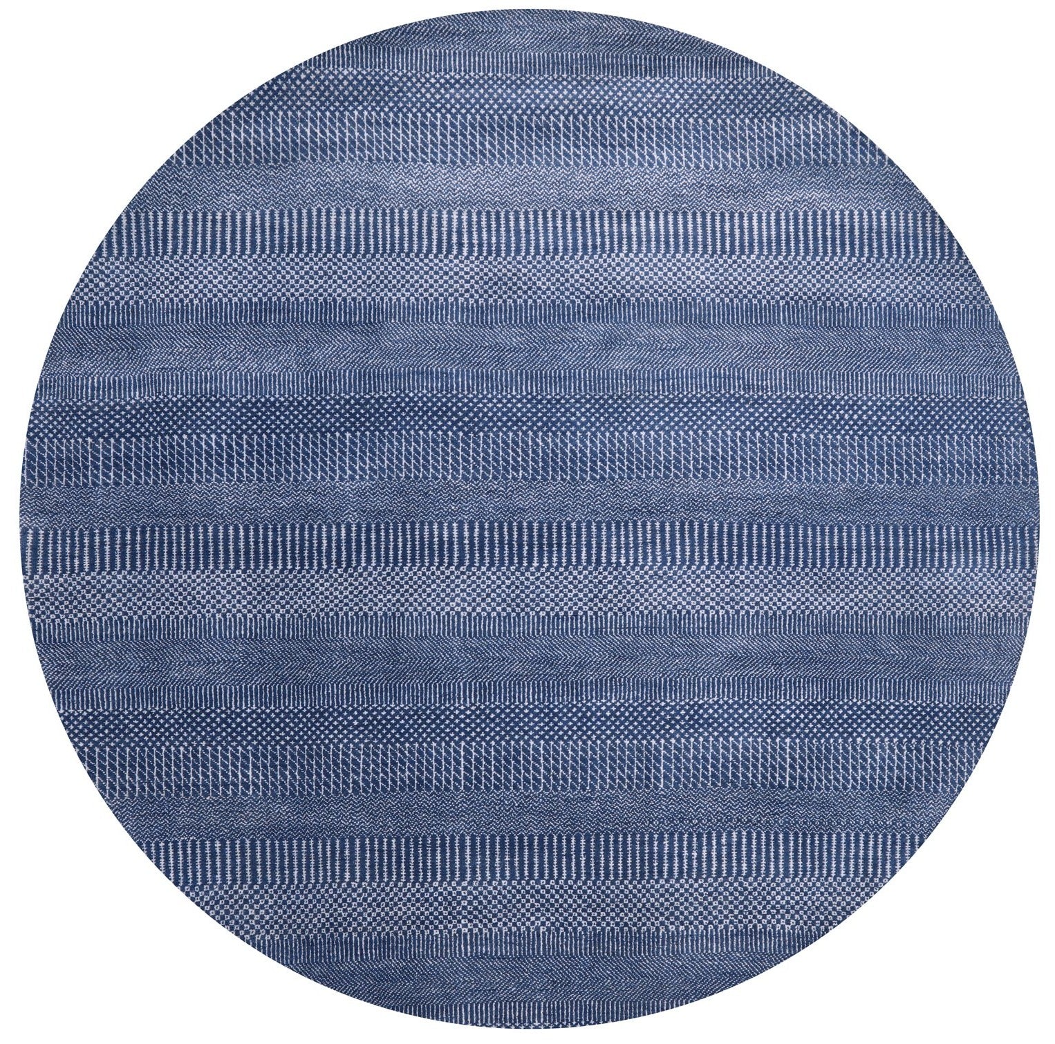 Blue Round Savannah Grass Hand Knotted Wool & Silk Rug - 6' 0" X 6' 0" - Golden Nile