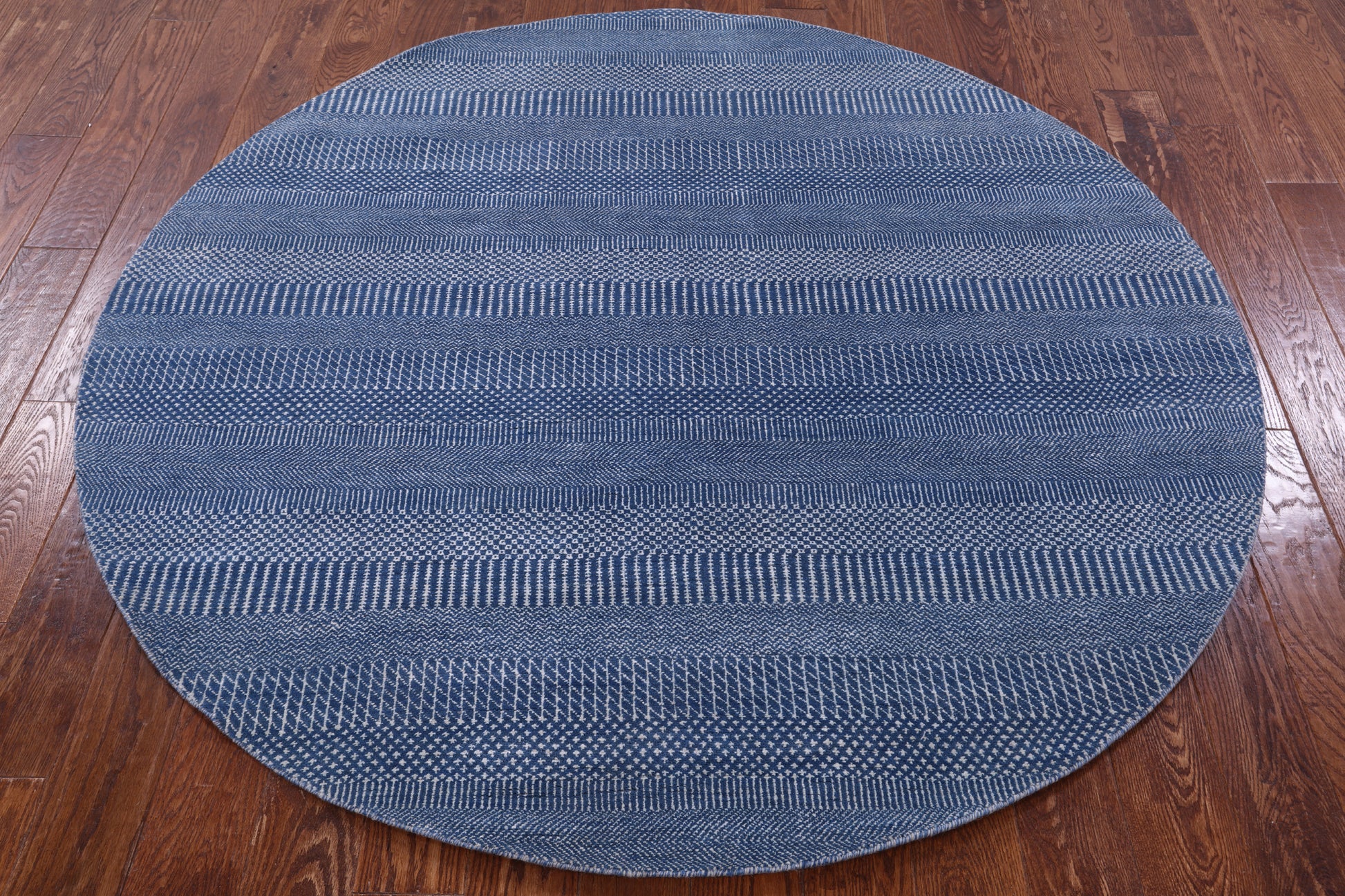 Blue Round Savannah Grass Hand Knotted Wool & Silk Rug - 6' 0" X 6' 0" - Golden Nile
