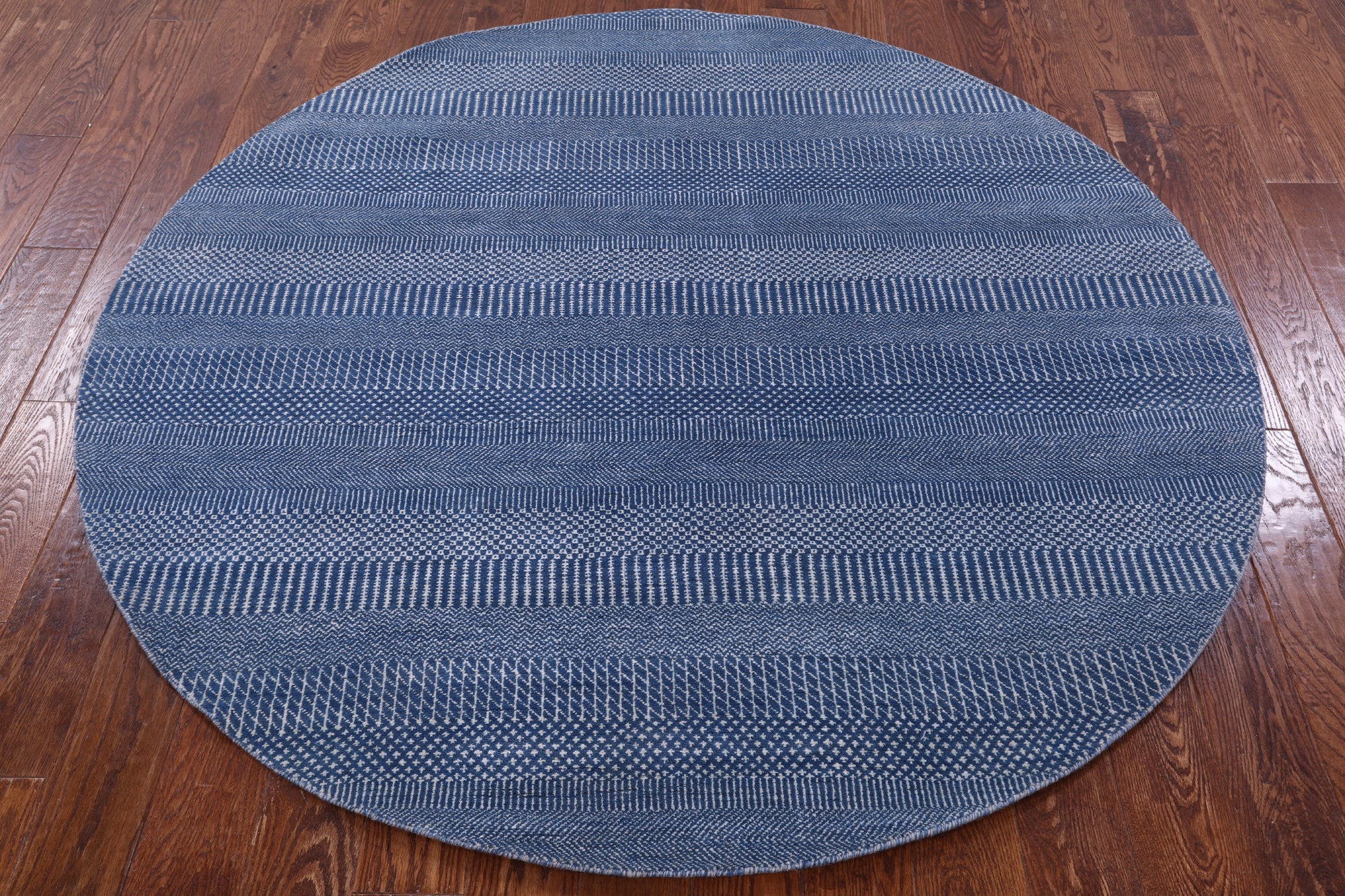 Blue Round Savannah Grass Hand Knotted Wool & Silk Rug - 6' 0" X 6' 0" - Golden Nile