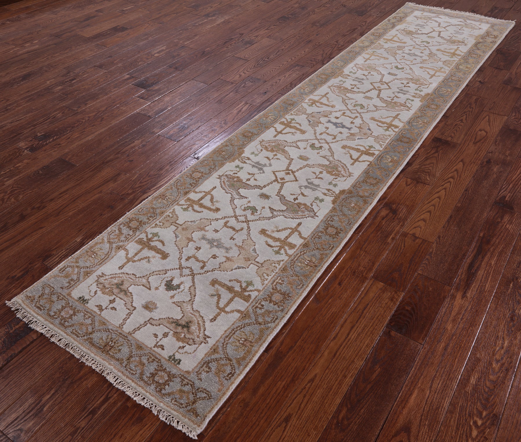 Ivory Turkish Oushak Handmade Wool Runner Rug - 2' 8" X 11' 10" - Golden Nile